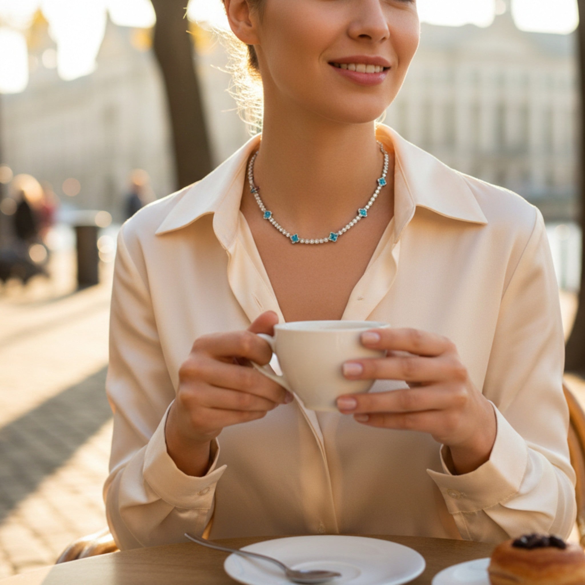 Blue Clover Tennis Link Necklace