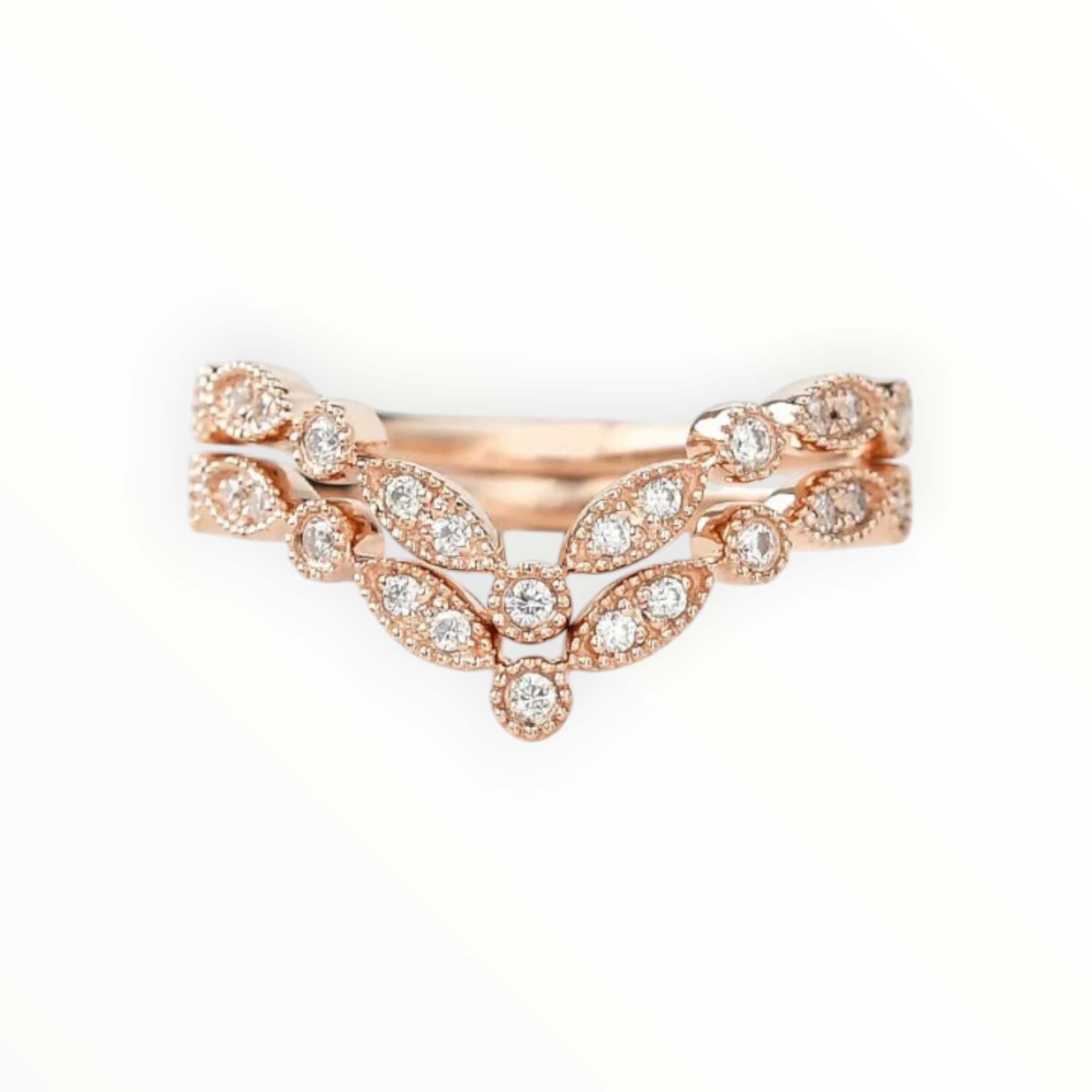 0.40CTW Round Brilliant Curved Vintage Style Set of 2 Wedding Band