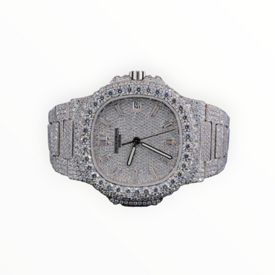 Fully Iced-out VVS Moissanite Diamond Silver Watch