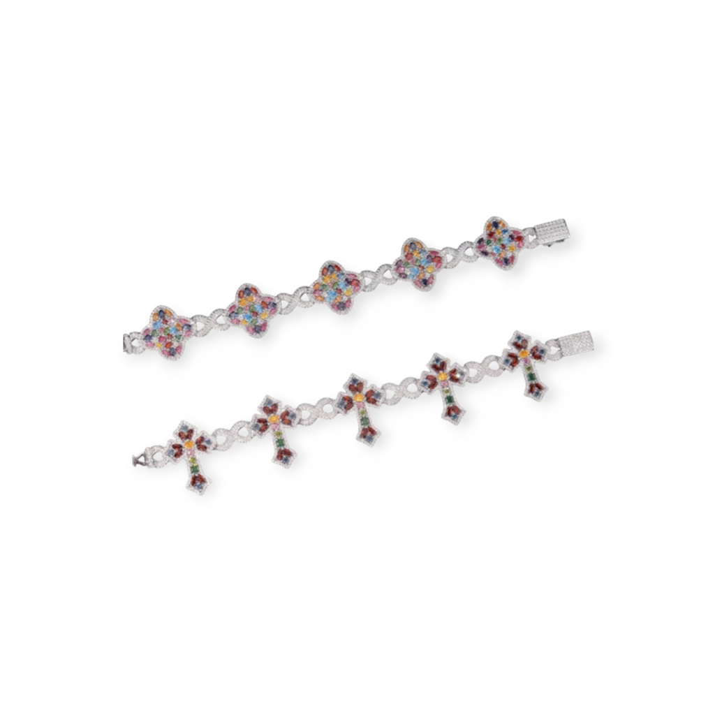 Multi Colour Star and Cross Moissanite VVS Diamond Bracelet